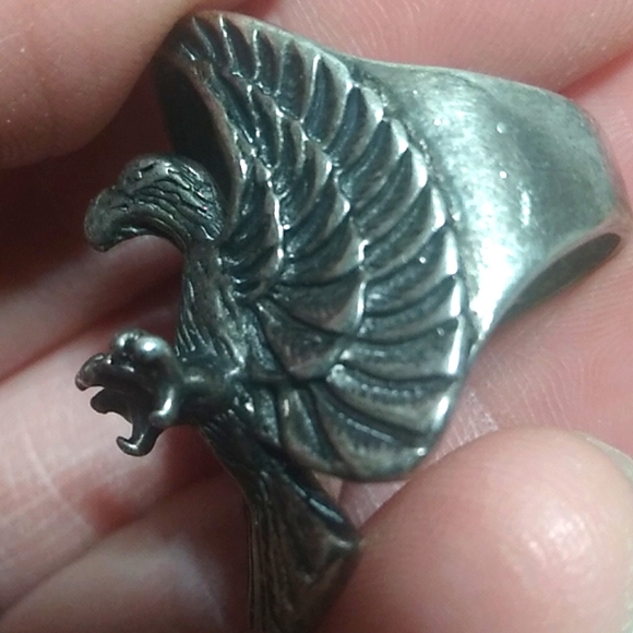 RARE! Vintage Flying Eagle Ring Sterling Stamp Inside Unisex - Picture 7 of 11